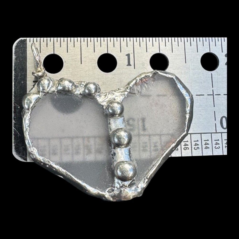 Handcrafted Stained Glass Heart Pendant w/ Silver Blend Metalwork SS Ball Chain - Picture 5 of 13